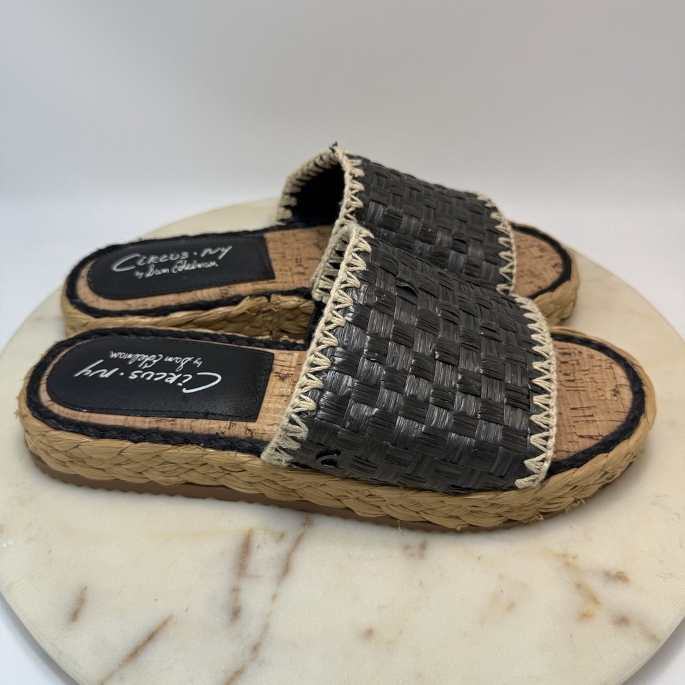 Sam Edelman Circus NY Wallis Raffia Women's 9M Espadrille Slide Sandals Black